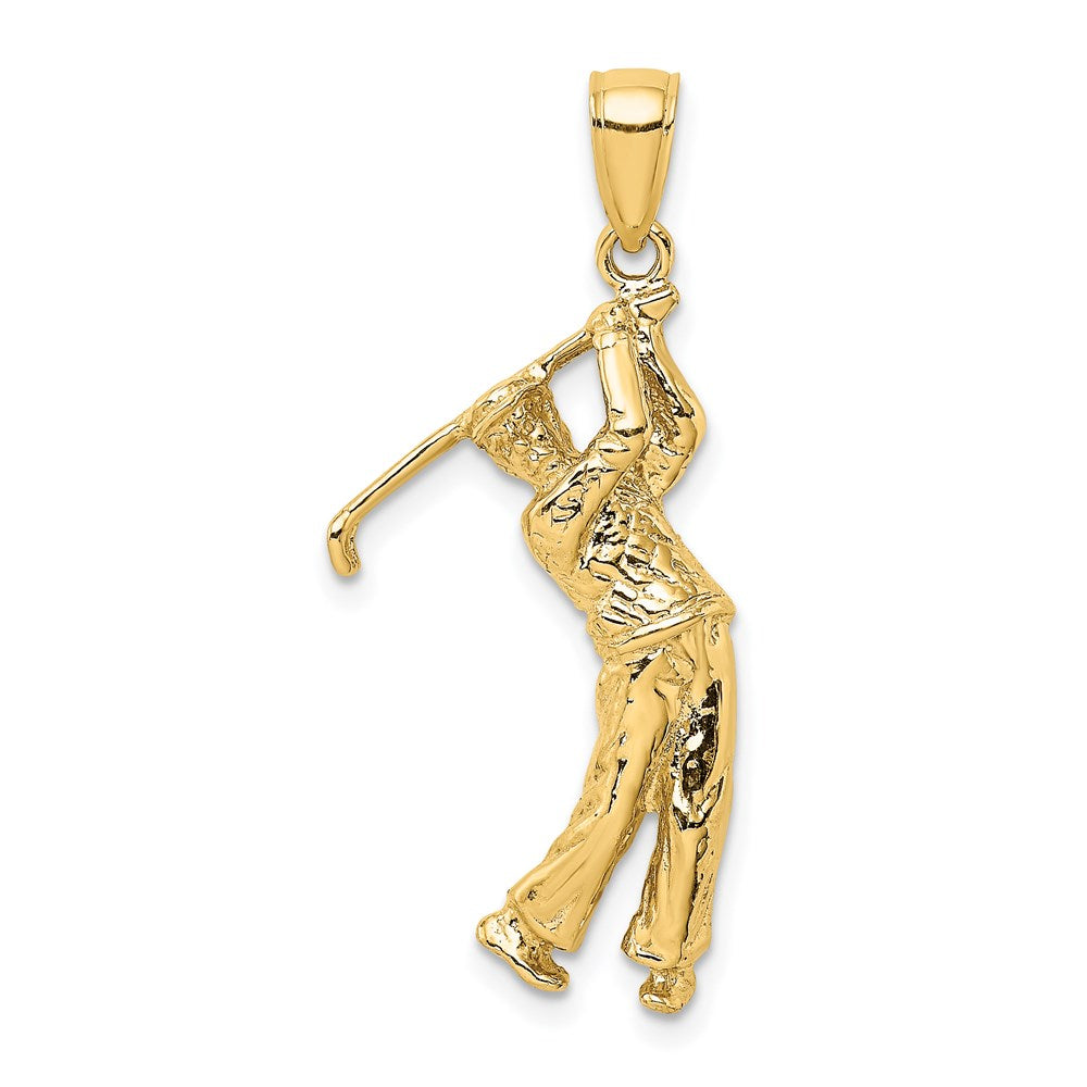 Million Charms 14K Yellow Gold Themed 3-D Golfer In Swing Charm