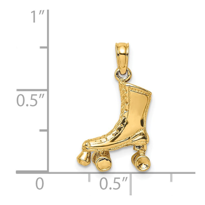 Million Charms 14K Yellow Gold Themed 3-D Roller Skate Charm