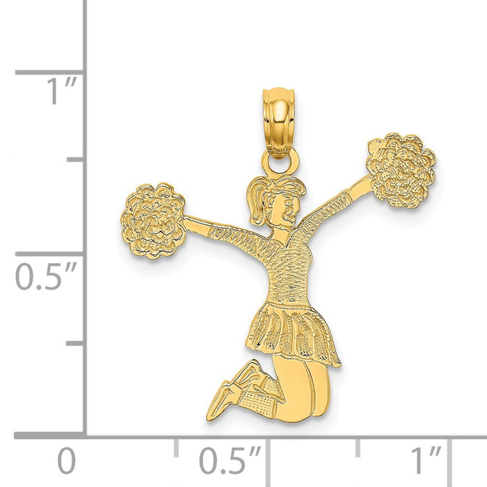 Million Charms 14K Yellow Gold Themed Cheerleader Jumping With Pom-Pom'S Charm