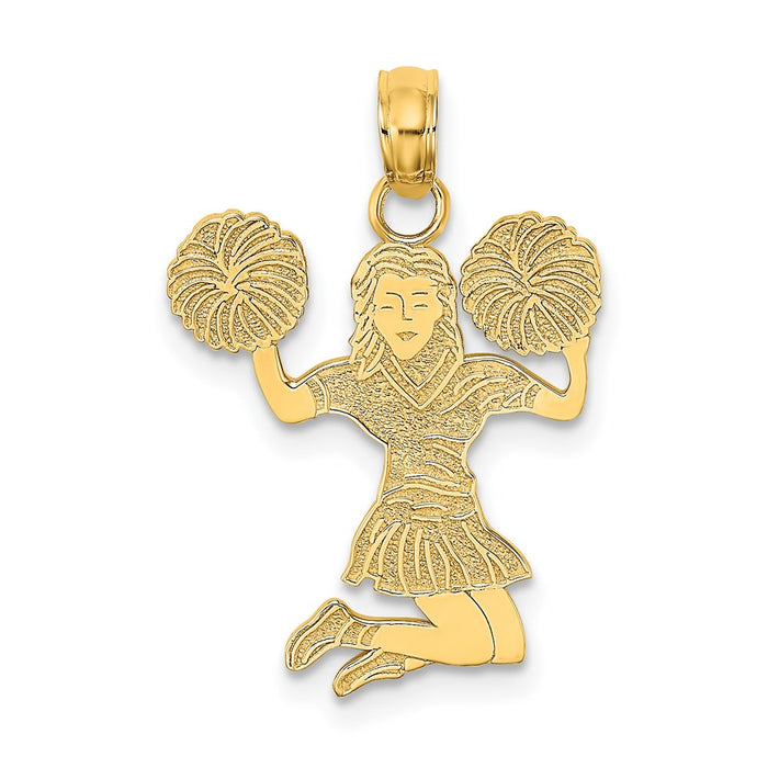 Million Charms 14K Yellow Gold Themed Cheerleader Jumping With Pom-Pom'S Charm