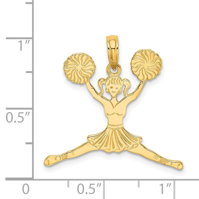 Million Charms 14K Yellow Gold Themed Cheerleader Jumping With Pom-Poms Charm