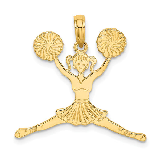 Million Charms 14K Yellow Gold Themed Cheerleader Jumping With Pom-Poms Charm