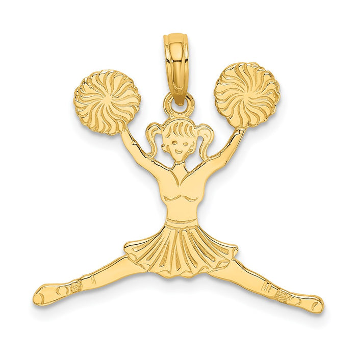 Million Charms 14K Yellow Gold Themed Cheerleader Jumping With Pom-Poms Charm