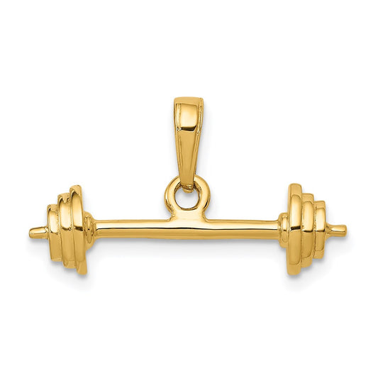 Million Charms 14K Yellow Gold Themed 3-D Barbell Pendant