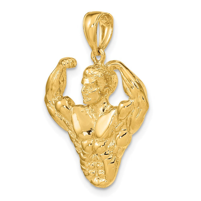 Million Charms 14K Yellow Gold Themed 3-D Bodybuilder Waist Up Charm