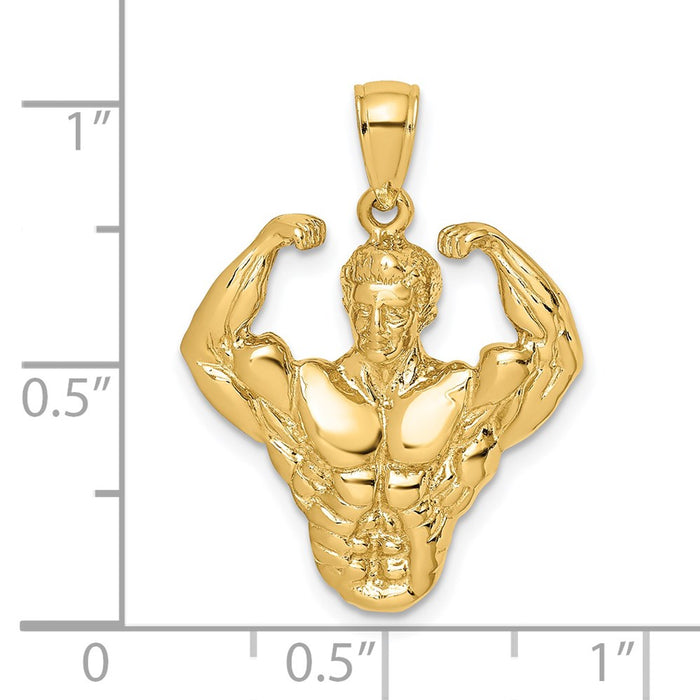 Million Charms 14K Yellow Gold Themed 3-D Bodybuilder Waist Up Charm