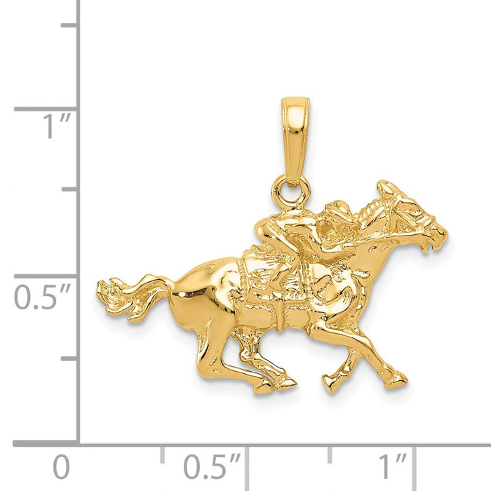 Million Charms 14K Yellow Gold Themed Jockey On Horse Pendant