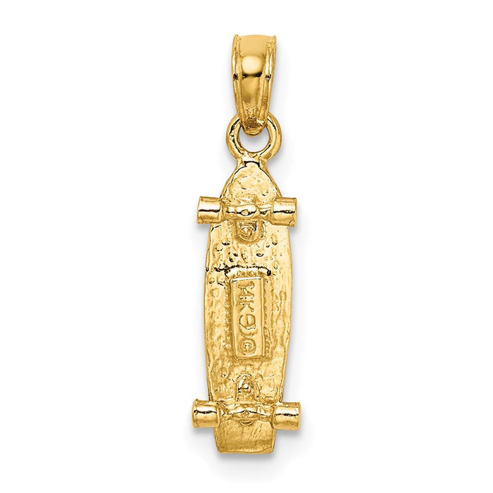 Million Charms 14K Yellow Gold Themed 3-D Skate Board Charm