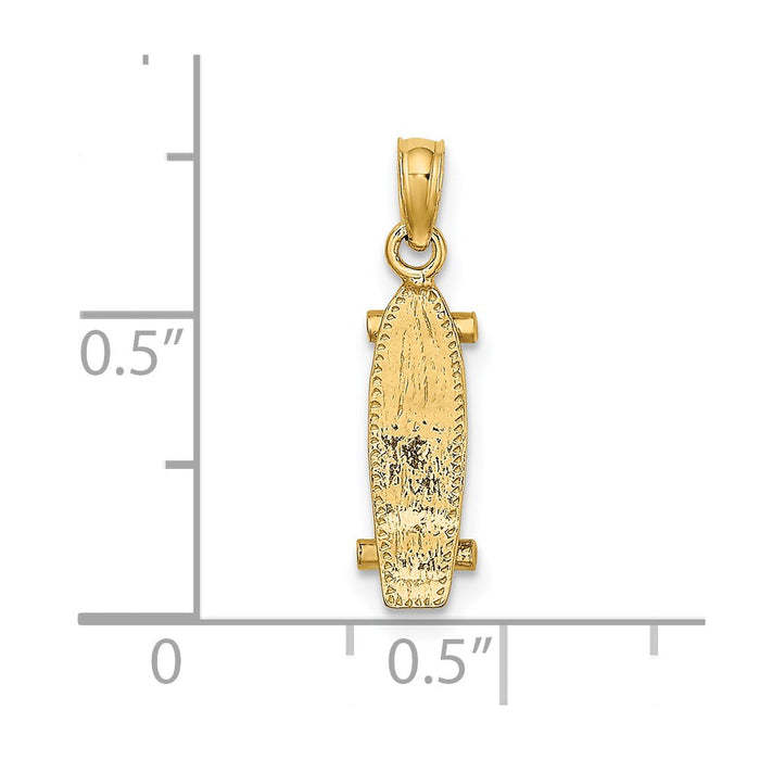 Million Charms 14K Yellow Gold Themed 3-D Skate Board Charm