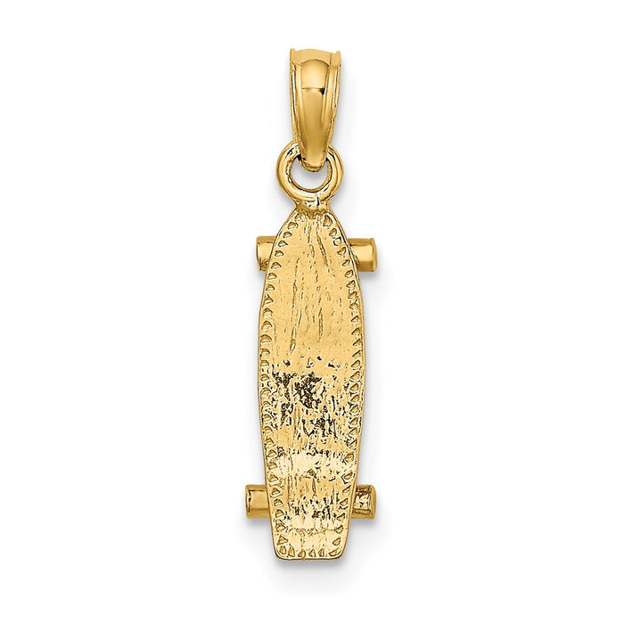 Million Charms 14K Yellow Gold Themed 3-D Skate Board Charm