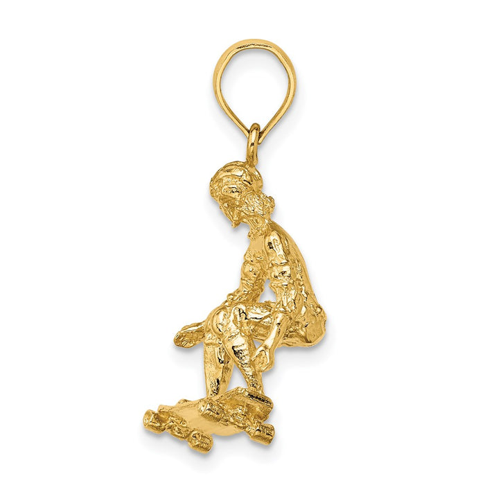 Million Charms 14K Yellow Gold Themed 3-D Skateboarder Charm