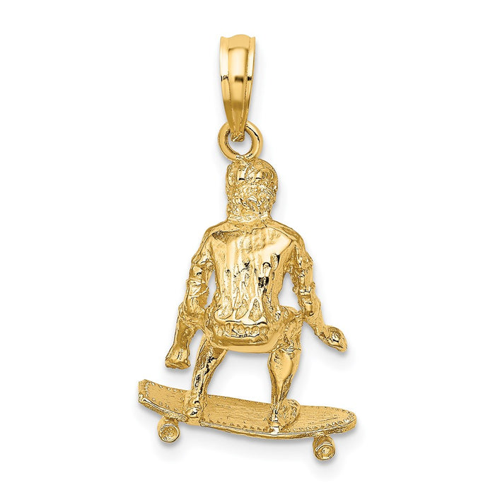 Million Charms 14K Yellow Gold Themed 3-D Skateboarder Charm