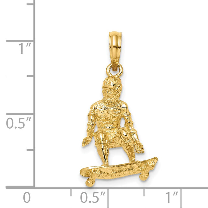 Million Charms 14K Yellow Gold Themed 3-D Skateboarder Charm