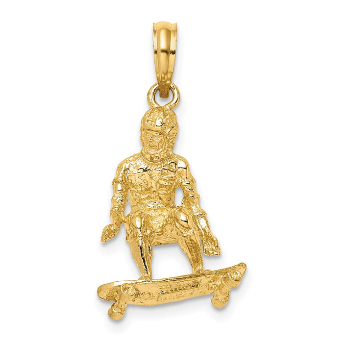 Million Charms 14K Yellow Gold Themed 3-D Skateboarder Charm