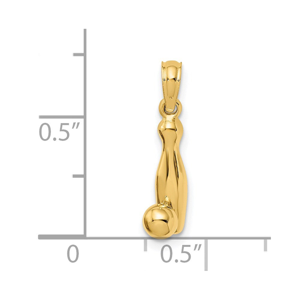 Million Charms 14K Yellow Gold Themed 3-D Bowling Pin, Ball Charm