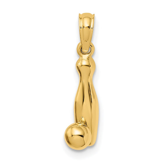 Million Charms 14K Yellow Gold Themed 3-D Bowling Pin, Ball Charm