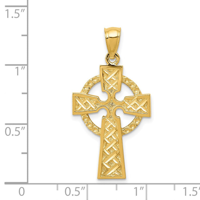 Million Charms 14K Yellow Gold Themed Diamond-Cut Celtic Relgious Cross Pendant