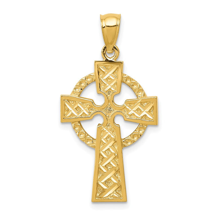 Million Charms 14K Yellow Gold Themed Diamond-Cut Celtic Relgious Cross Pendant