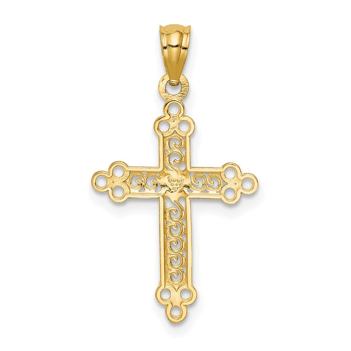 Million Charms 14K With Rhodium-plated Budded Relgious Cross Pendant