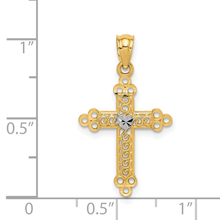 Million Charms 14K With Rhodium-plated Budded Relgious Cross Pendant