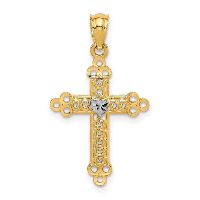 Million Charms 14K With Rhodium-plated Budded Relgious Cross Pendant