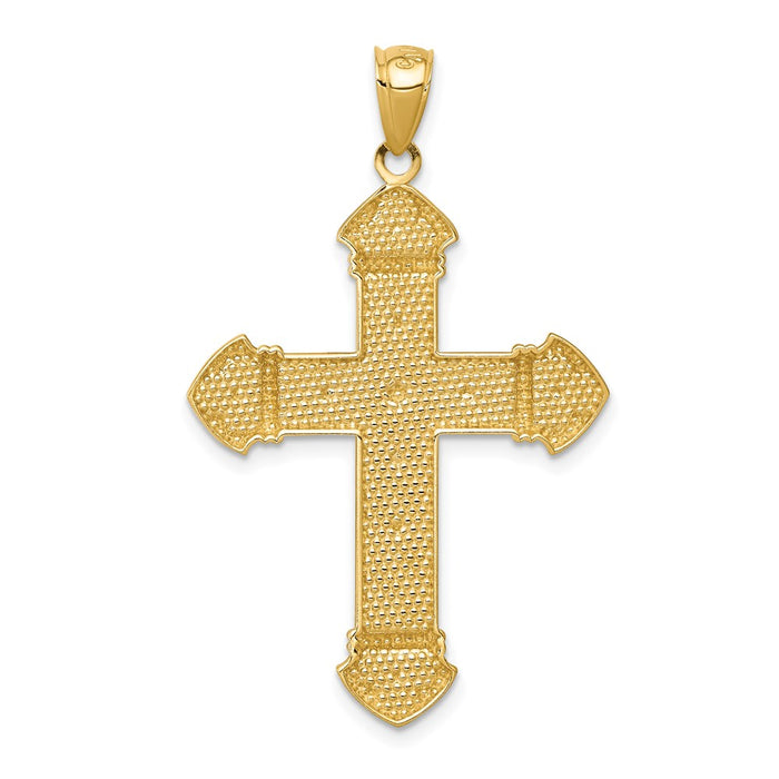 Million Charms 14K Yellow Gold Themed Budded Relgious Cross Pendant