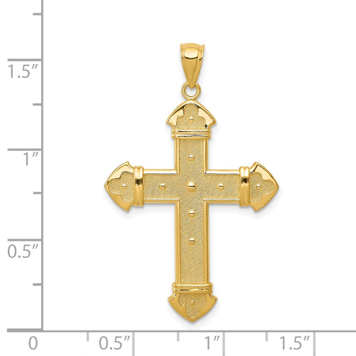 Million Charms 14K Yellow Gold Themed Budded Relgious Cross Pendant