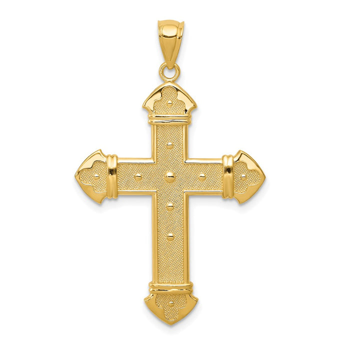 Million Charms 14K Yellow Gold Themed Budded Relgious Cross Pendant