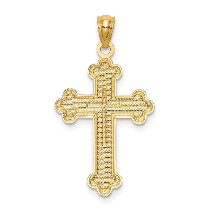 Million Charms 14K Yellow Gold Themed Budded Relgious Cross Pendant