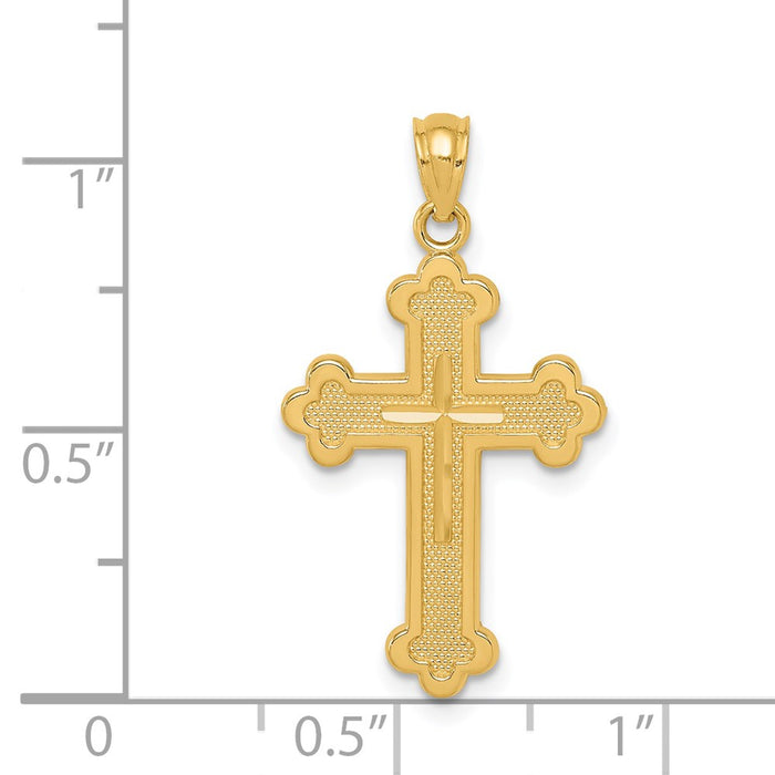 Million Charms 14K Yellow Gold Themed Budded Relgious Cross Pendant