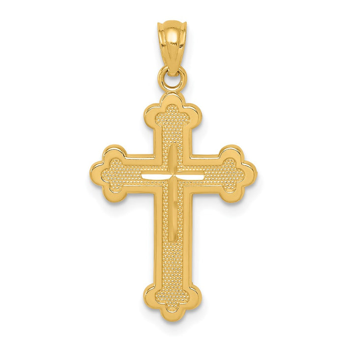 Million Charms 14K Yellow Gold Themed Budded Relgious Cross Pendant