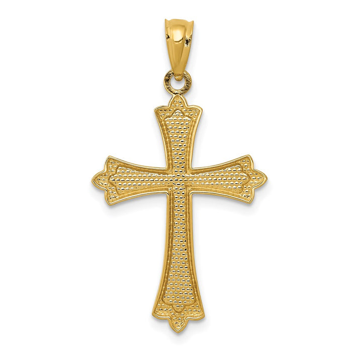 Million Charms 14K Yellow Gold Themed Budded Relgious Cross Pendant