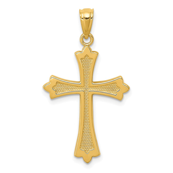 Million Charms 14K Yellow Gold Themed Budded Relgious Cross Pendant