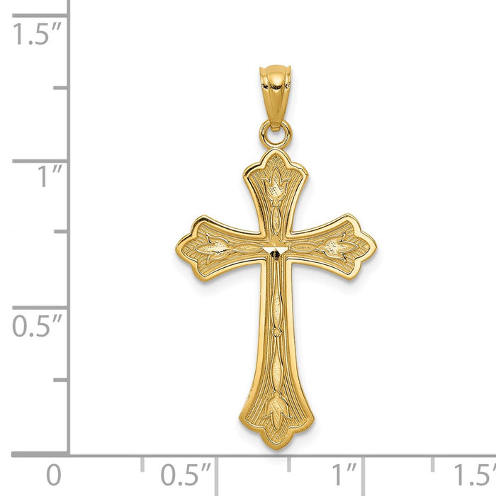 Million Charms 14K Yellow Gold Themed Diamond-Cut Relgious Cross Pendant