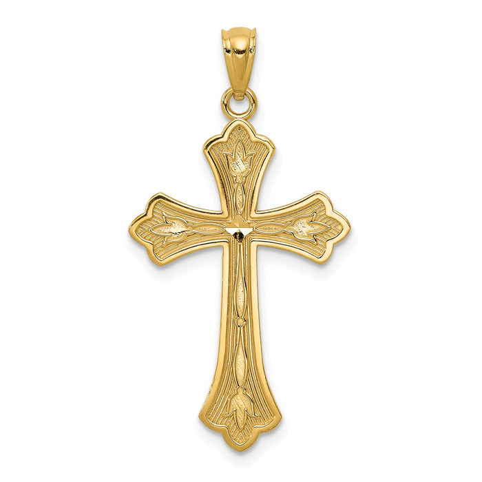 Million Charms 14K Yellow Gold Themed Diamond-Cut Relgious Cross Pendant