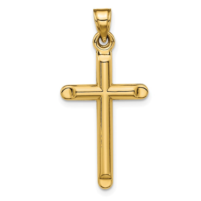 Million Charms 14K Yellow Gold Themed 3-D Hollow Relgious Cross Pendant
