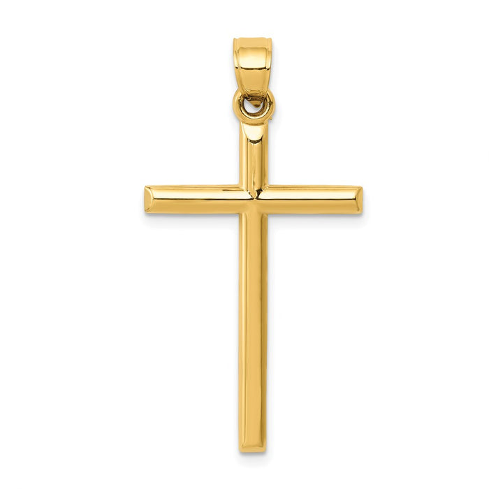 Million Charms 14K Yellow Gold Themed Polished Hollow Relgious Cross Pendant