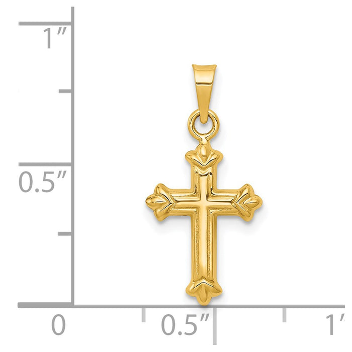 Million Charms 14K Yellow Gold Themed Fleur De Lis Hollow Relgious Cross Charm