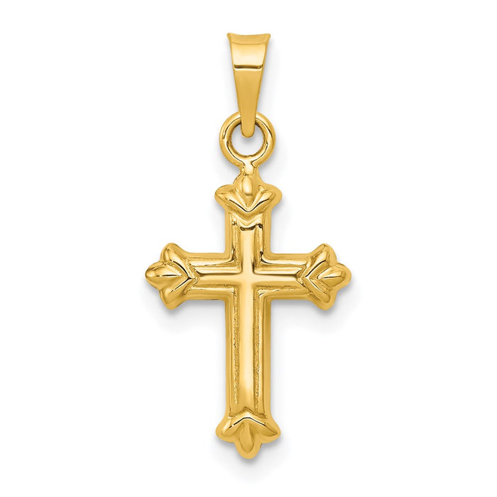 Million Charms 14K Yellow Gold Themed Fleur De Lis Hollow Relgious Cross Charm