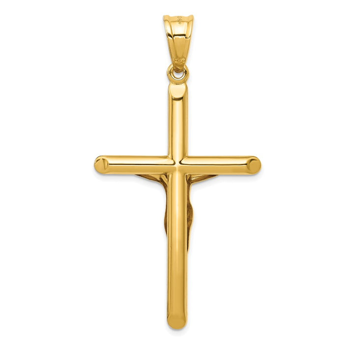 Million Charms 14K Yellow Gold Themed Polished Hollow Relgious Crucifix Pendant