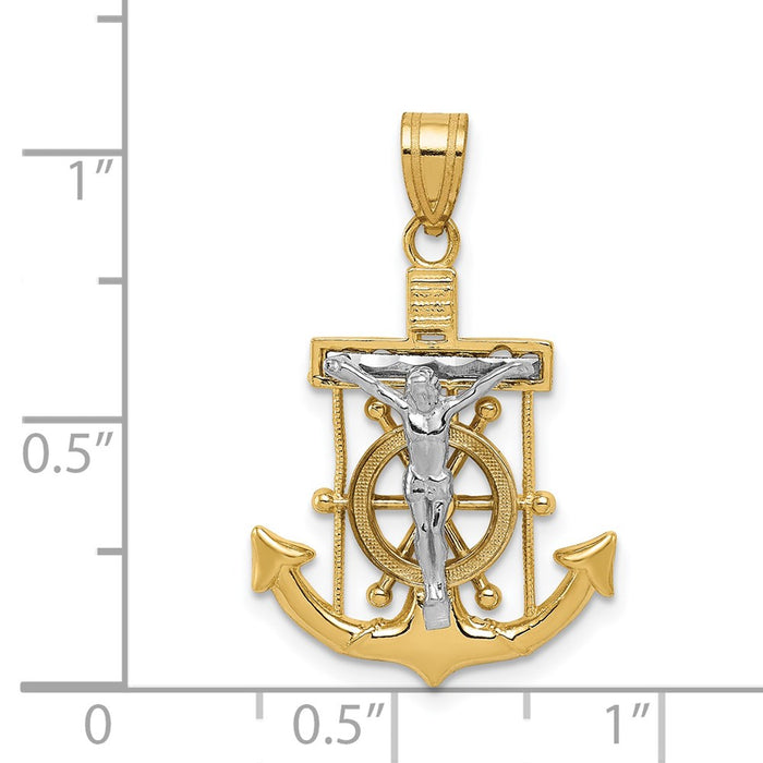 Million Charms 14K Two-Tone Diamond-Cut Mariner'S Relgious Cross Pendant