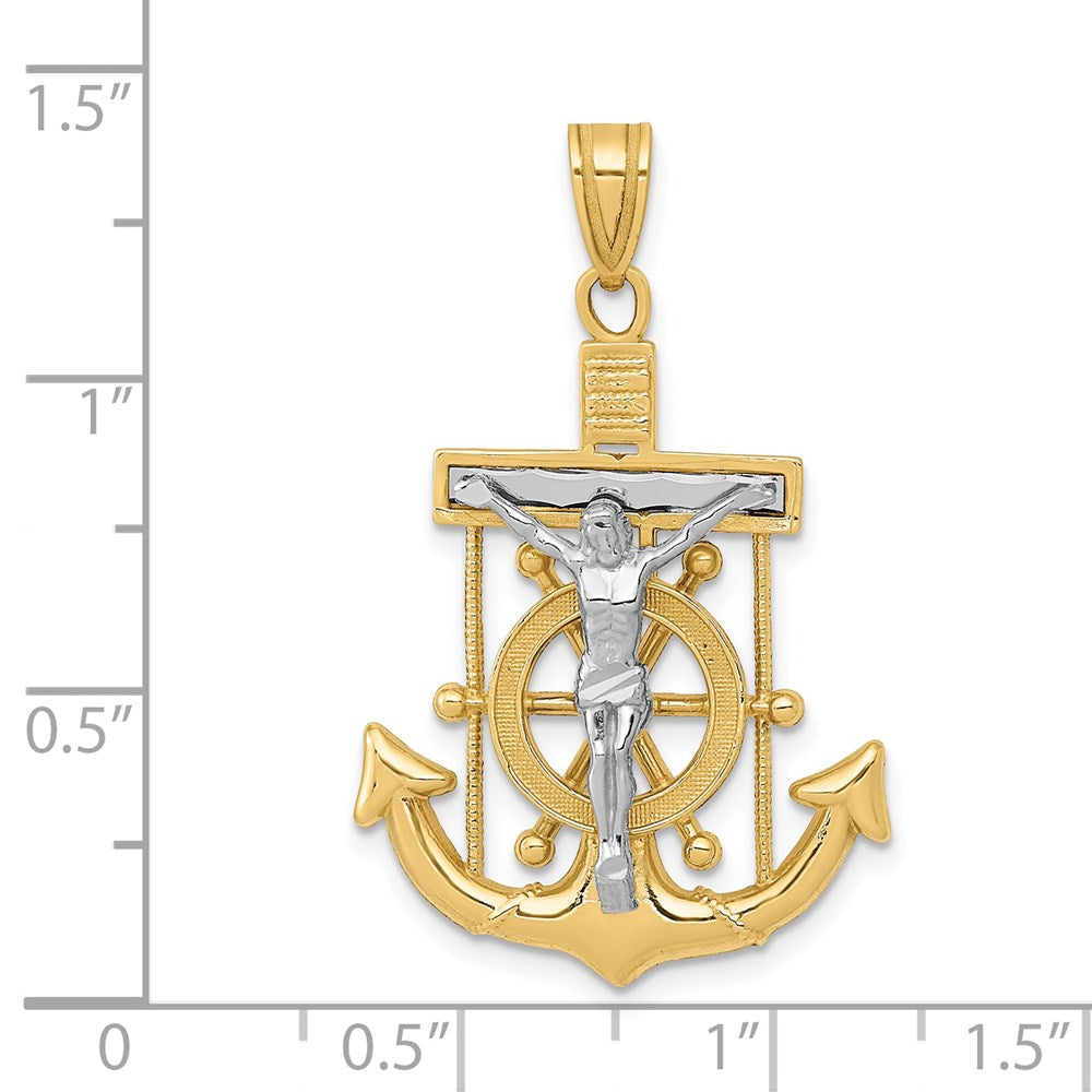 Million Charms 14K Two-Tone Diamond-Cut Mariner'S Relgious Cross Pendant