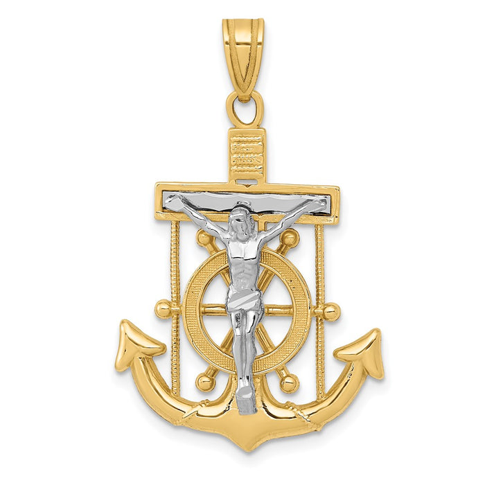 Million Charms 14K Two-Tone Diamond-Cut Mariner'S Relgious Cross Pendant