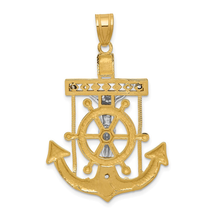 Million Charms 14K Two-Tone Diamond-Cut Mariner'S Relgious Cross Pendant