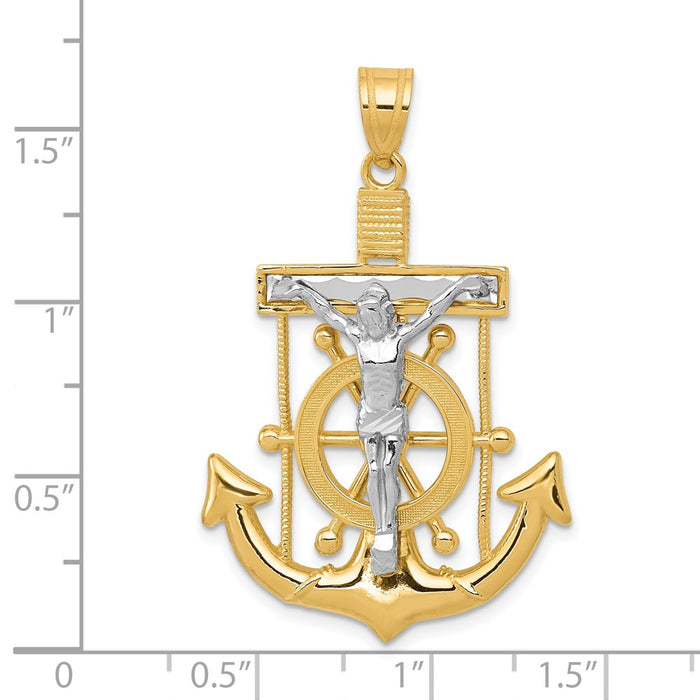 Million Charms 14K Two-Tone Diamond-Cut Mariner'S Relgious Cross Pendant