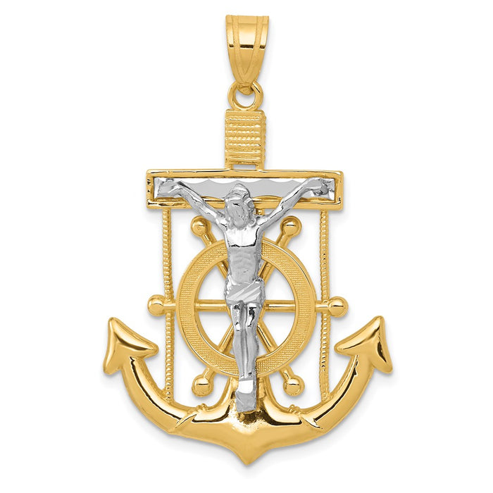 Million Charms 14K Two-Tone Diamond-Cut Mariner'S Relgious Cross Pendant