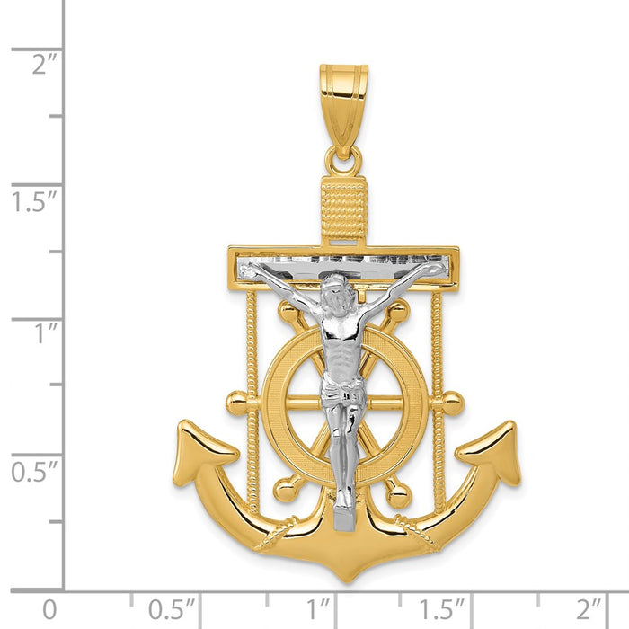 Million Charms 14K Two-Tone Diamond-Cut Mariner'S Relgious Cross Pendant