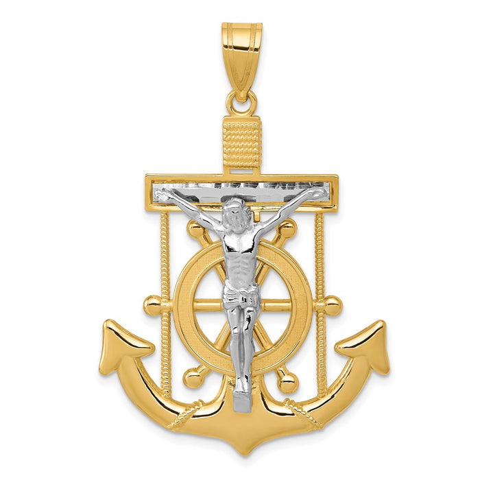 Million Charms 14K Two-Tone Diamond-Cut Mariner'S Relgious Cross Pendant