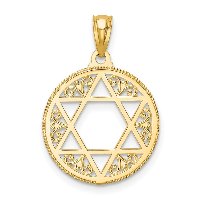 Million Charms 14K Yellow Gold Themed Filigree Religious Jewish Star Of David Pendant