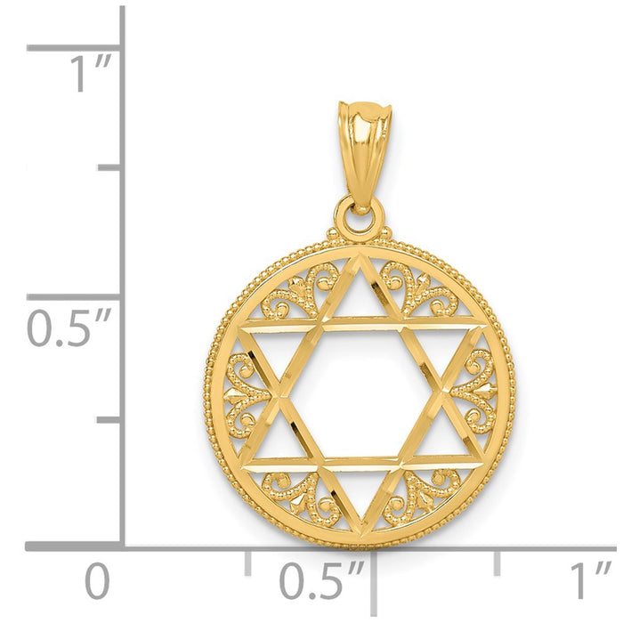 Million Charms 14K Yellow Gold Themed Filigree Religious Jewish Star Of David Pendant